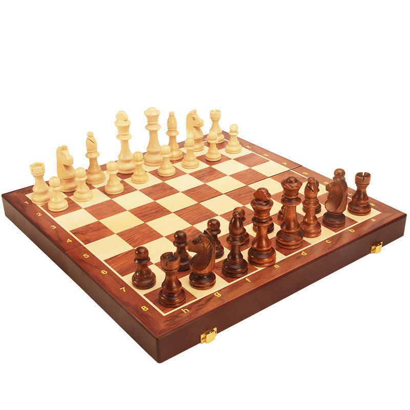 Magnetic Wood Chess Folding Chess Board Puzzle Game for Adults and Children Checkers Toy