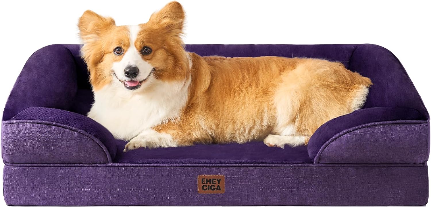 EHEYCIGA Orthopedic Dog Beds for Extra Large Dogs 44x32Inch, Waterproof Memory Foam XL Pet Bed with Sides, Non-Slip and Egg-Crate Foam Big Dog Couch Bed with Washable Removable Cover, Grey