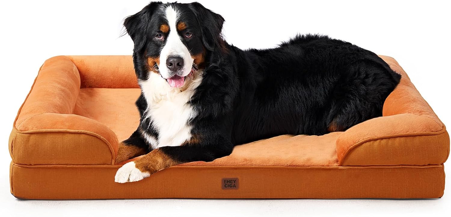 EHEYCIGA Orthopedic Dog Beds for Extra Large Dogs 44x32Inch, Waterproof Memory Foam XL Pet Bed with Sides, Non-Slip and Egg-Crate Foam Big Dog Couch Bed with Washable Removable Cover, Grey