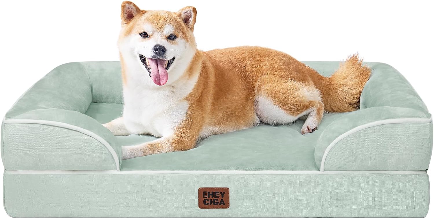 EHEYCIGA Orthopedic Dog Beds for Extra Large Dogs 44x32Inch, Waterproof Memory Foam XL Pet Bed with Sides, Non-Slip and Egg-Crate Foam Big Dog Couch Bed with Washable Removable Cover, Grey