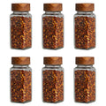 Acacia Wood Cover 120ml Square Glass Seasoning Jar 6Pcs