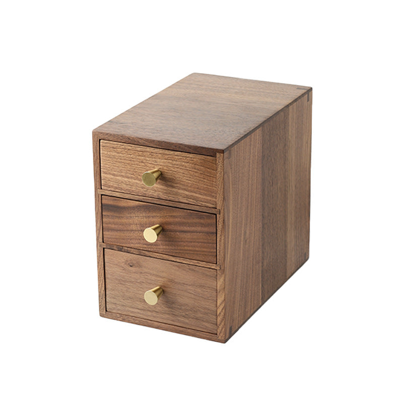 Solid wood drawer desktop storage box black walnut small wooden cabinet