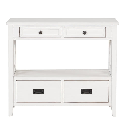 36'' Farmhouse Pine Wood Console Table Entry Sofa Table with 4 Drawers & 1 Storage Shelf (Antique White)