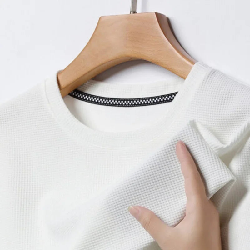 Men's Waffle Knit Short Sleeve Tee - Round Neck Casual Summer T-Shirt