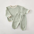 Baby Boys Girls 2Pcs Long Sleeve Waffle Cotton Pullover Crewneck Top + Pants Jogger Set Outfit