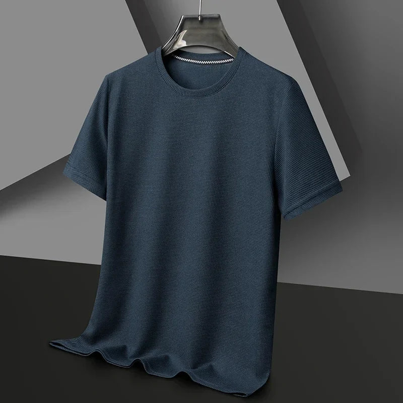 Men's Waffle Knit Short Sleeve Tee - Round Neck Casual Summer T-Shirt