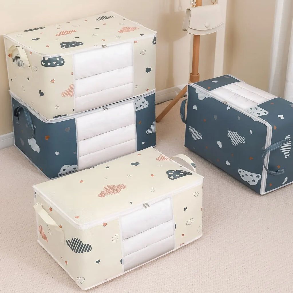 Foldable Large Capacity Clothes Storage Bag Organizer – Reinforced Handle & Sturdy Zipper | Medium 55×35×25 cm / Large 60×40×30 cm