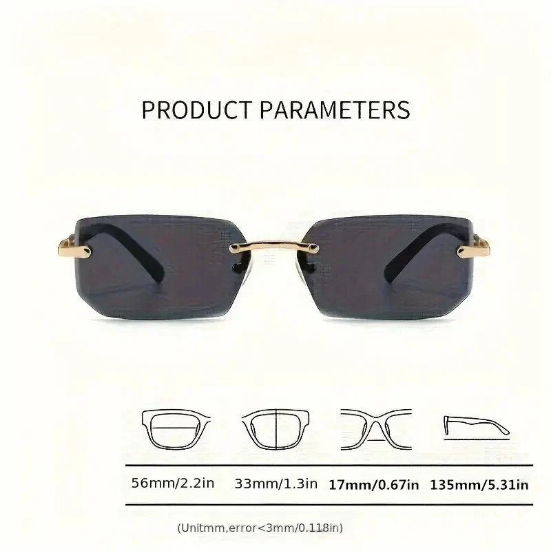 Rimless Rectangle Sunglasses – Small Square Mirror Lens Sun Shades for Women & Men