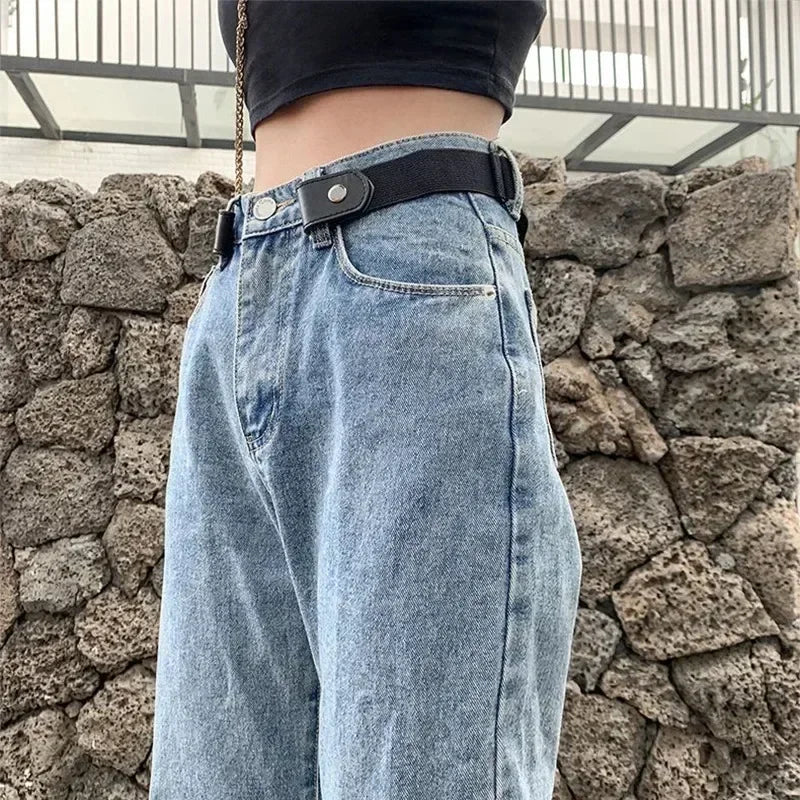 Canvas Elastic No-Buckle Adjustable Belt for Jeans – Invisible Waistband 33–45in (85–115cm) for Women & Men