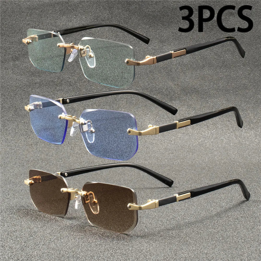 Rimless Rectangle Sunglasses – Small Square Mirror Lens Sun Shades for Women & Men
