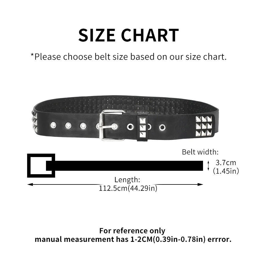 Rivet Stud Heavy Metal Punk Belt for Men & Women, Y2K Rock Jeans Belt (1.5 in / 3.8 cm)