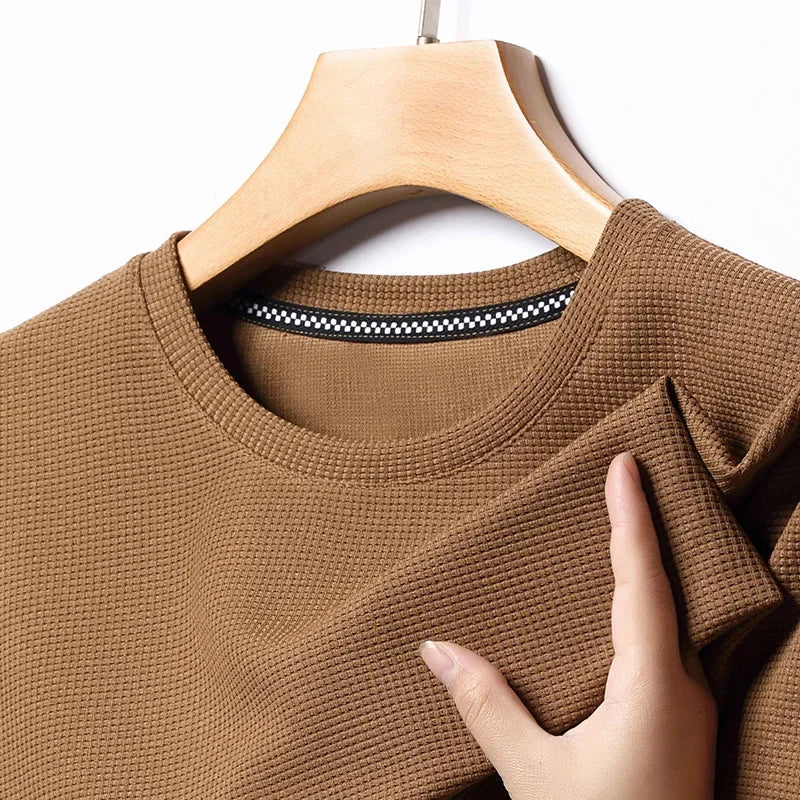 Men's Waffle Knit Short Sleeve Tee - Round Neck Casual Summer T-Shirt