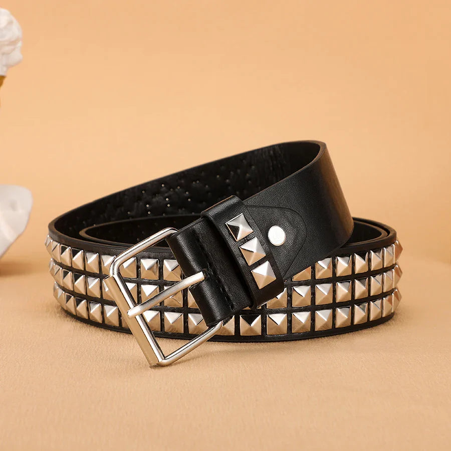 Rivet Stud Heavy Metal Punk Belt for Men & Women, Y2K Rock Jeans Belt (1.5 in / 3.8 cm)