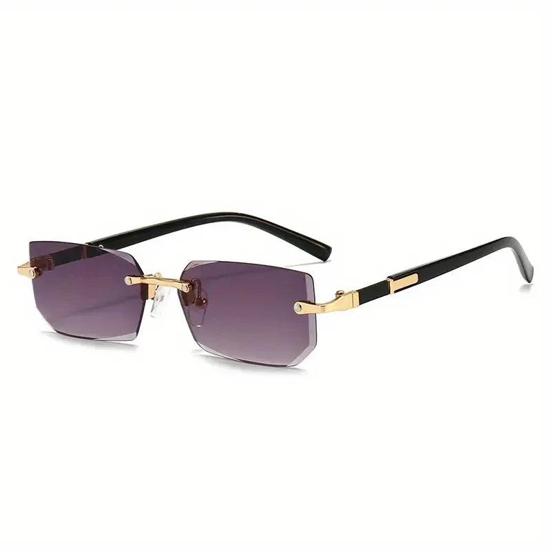Rimless Rectangle Sunglasses – Small Square Mirror Lens Sun Shades for Women & Men