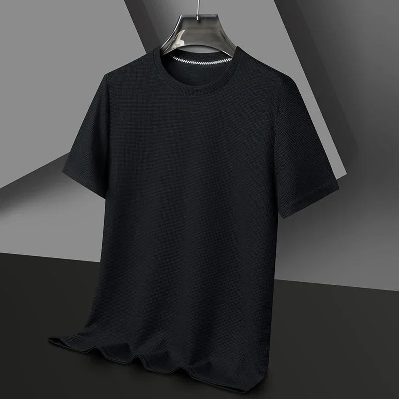 Men's Waffle Knit Short Sleeve Tee - Round Neck Casual Summer T-Shirt