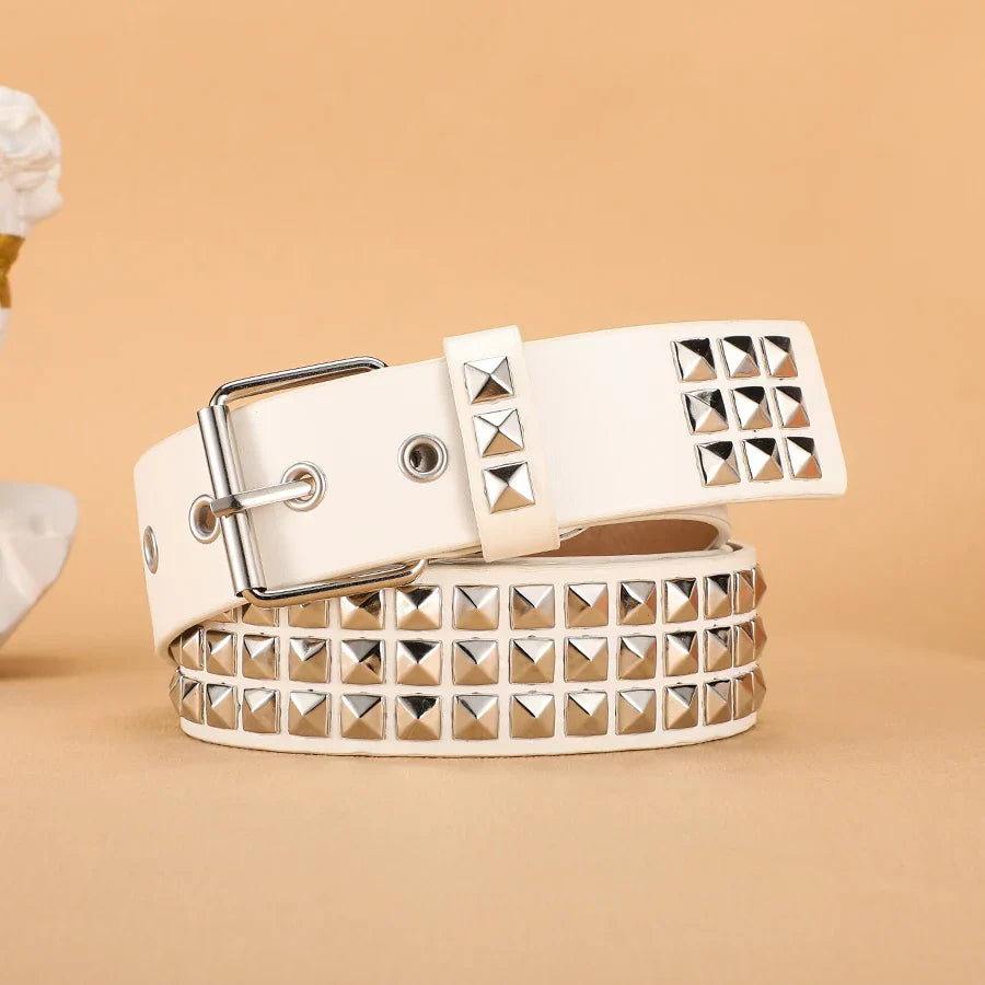 Rivet Stud Heavy Metal Punk Belt for Men & Women, Y2K Rock Jeans Belt (1.5 in / 3.8 cm)