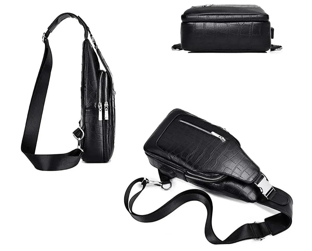 Men's Croc-Embossed Leather Sling Bag – Refined Business Carry