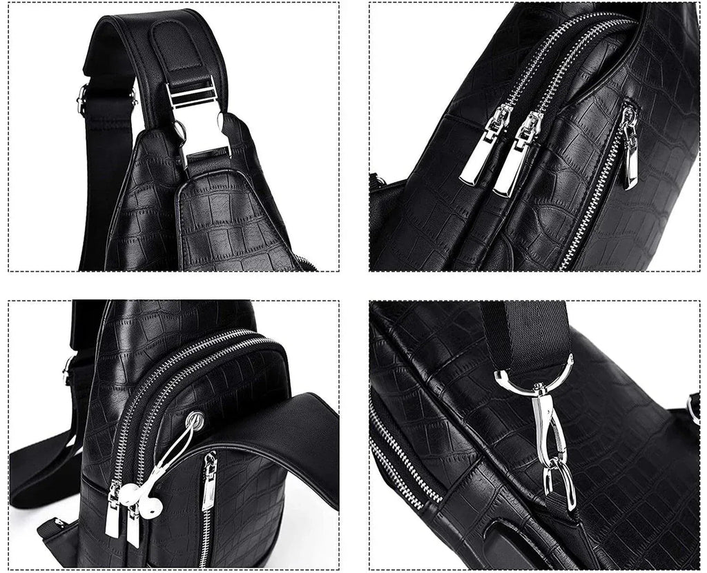 Men's Croc-Embossed Leather Sling Bag – Refined Business Carry