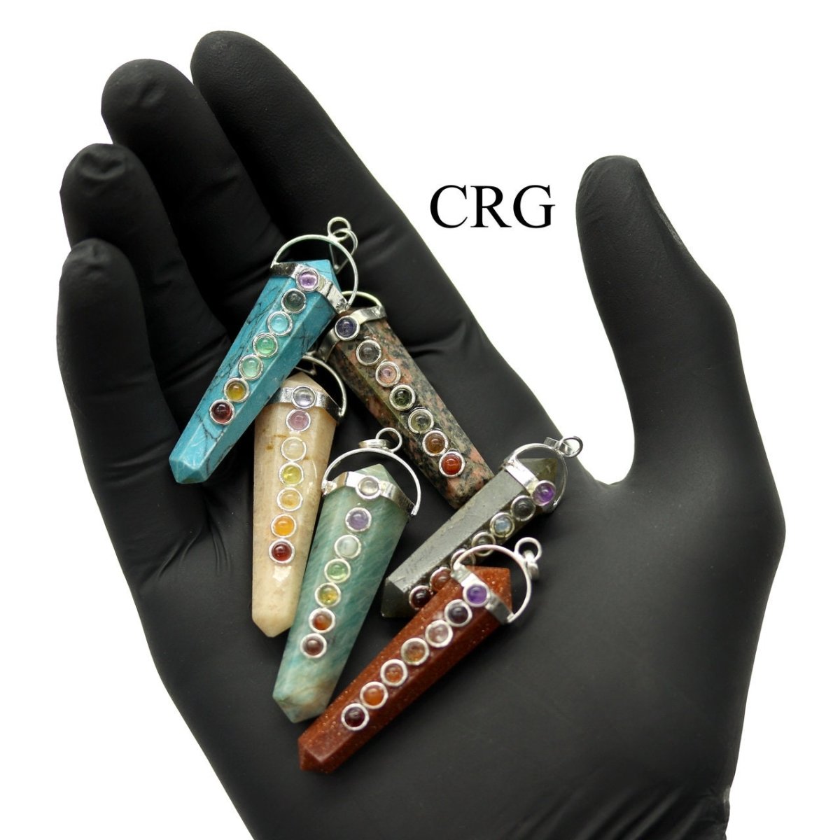 Mixed Gemstone Obelisk Double Point Pendants with 7 Stone Detail (4 Pieces) (2 Inches)