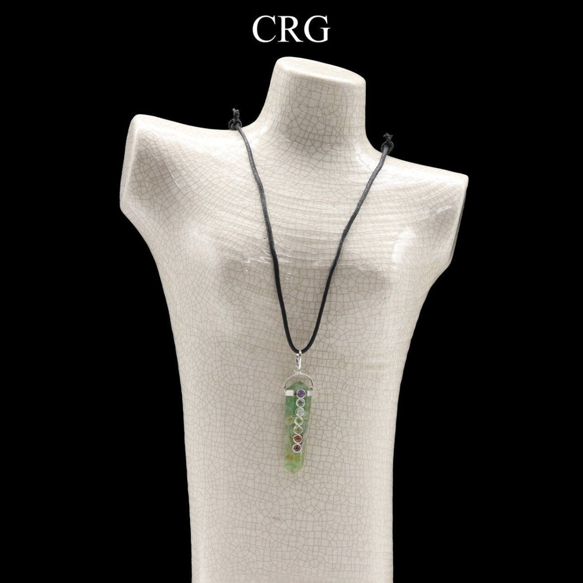Obelisk Double Point Silver Plated Pendants with 7 Stone Detail and Black Cord (4 Pieces) Size 2 Inches